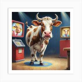 Cow In Front Of Tv Art Print