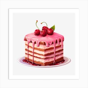 Pink Cake With Cherries Art Print