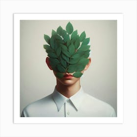 Portrait Of A Man With Leaves On His Face Art Print