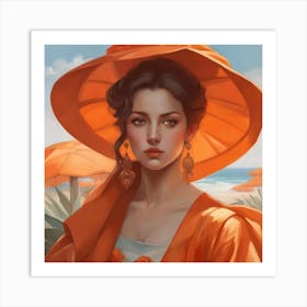 Woman In An Orange Hat Art Print