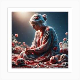 Woman With Blood On Her Face Art Print