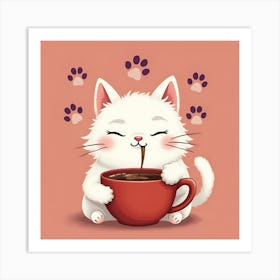 Cute Cat Drinking Coffee Art Print