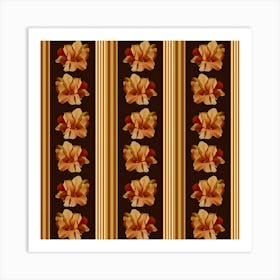 Sienna Flowers on Vertical Stripes Art Print