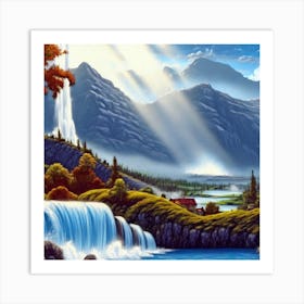 Waterfall in the mountains with stunning nature 2 Art Print