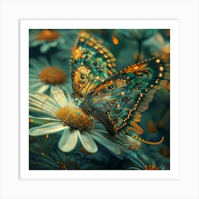 Butterfly On Daisies 8 Art Print