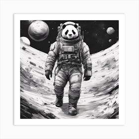 A Panda In Cosmonaut Suit Wandering In Space Art Print