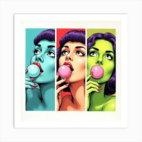 Pop Girl Blowing Bubble Gum Art Print