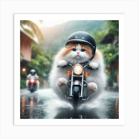 Cat Riding A Motorcycle Art Print