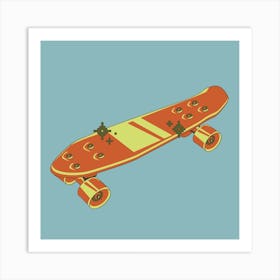 Retro Skateboard Kids Blue And Orange Art Print