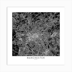 Manchester Black And White Map Square Art Print