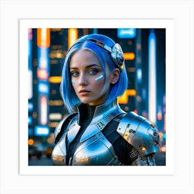 Futuristic Girl With Blue Hair 5 Art Print