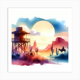 Watercolor Western Landscape Art Print