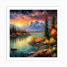 Sunset By The Lake Art Print