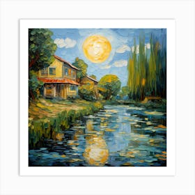 Canvas of Riverside Tranquility Art Print