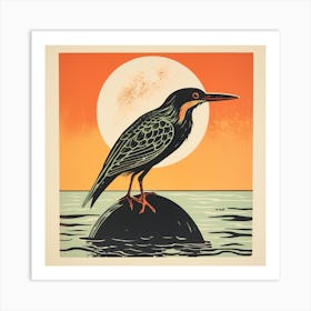 Retro Bird Lithograph Green Heron 3 Art Print
