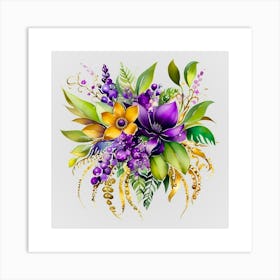 Watercolor Mardi Gras Flower Bouquets 13 Art Print