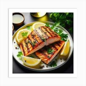 Grilled Salmon With Lemons Art Print