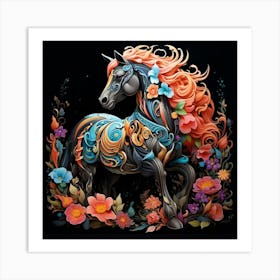 Horse With Flowers Art Print