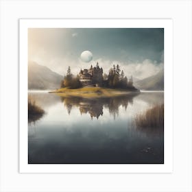 Castle Of Fantasy On A Lake Art Print