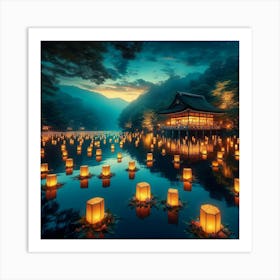 Lanterns In The Water 1 Art Print