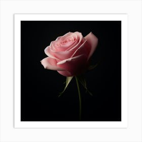 Pink Rose On Black Background 1 Art Print