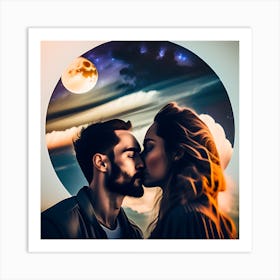 Couple Kissing In The Moonlight Art Print