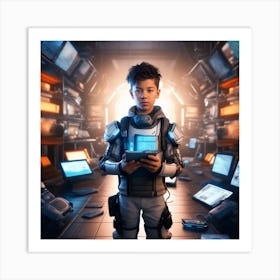 Futuristic Boy In Space 3 Art Print