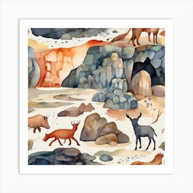 Watercolor Of Animals Art Print