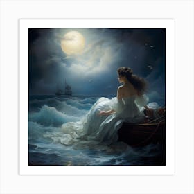 Woman On A Boat Art Print