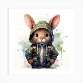 Watercolour Cartoon Rabbit In A Hoodie 1 Art Print