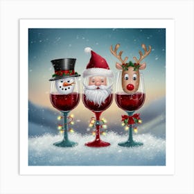 Santa And Reindeer Art Print