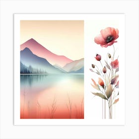 Poppies And Mountains Art Print