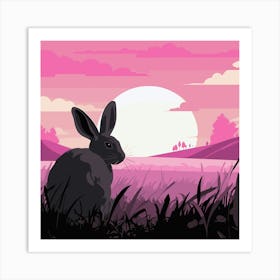 Grey Rabbit And The Pink Sunset Art Print