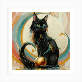 Black Cat With Gold Ball 1 Art Print