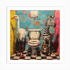 Zebras In The Bathroom Art Print