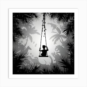 Silhouette Of A Child On A Swing 1 Art Print