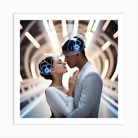 Futuristic Couple In Futuristic Space Art Print