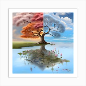 Autumn Tree In A Pond Art Print