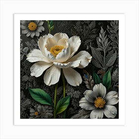 Flowers On A Black Background Art Print