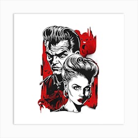 Bride & Frankenstein Vintage Style Poster Print Art Print