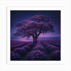 Lavender Field At Night Art Print