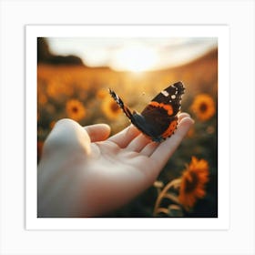 Butterfly On A Hand 1 Art Print