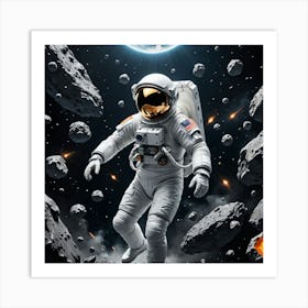 Through the Asteroid Field: A Space Traveler's Journey Art Print