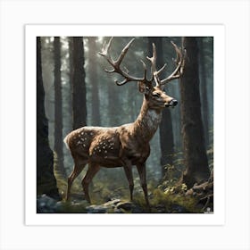 Deer In The Woods 46 Art Print