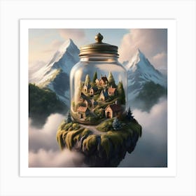 A Breathtakingly Detailed Illustration Of A Quaint Village In A Glass Jar 3 Art Print