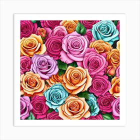 Colorful Roses Seamless Pattern 8 Art Print