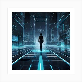 Futuristic Man In Futuristic City 4 Art Print