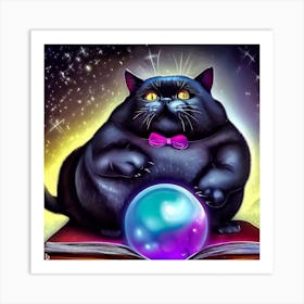 Black Cat With Magic Ball 1 Art Print