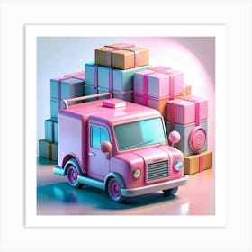 Pink Delivery Truck With Stack Of Presents Art Print