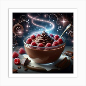 Chocolate Pudding With Raspberries Art Print